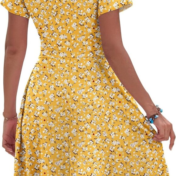 Womens Summer Dresses 2025 Short Sleeve V Neck Floral Sundress with Pockets - Picture 3 of 4